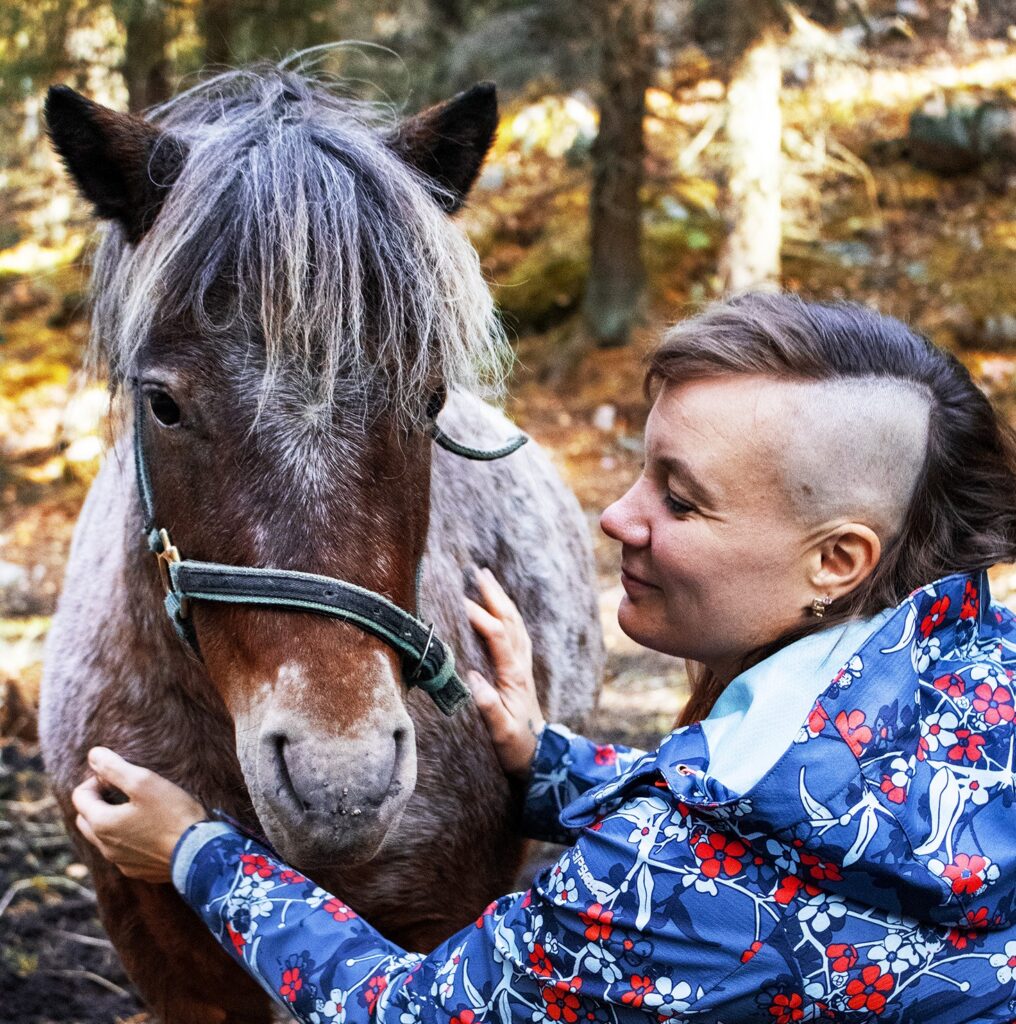 Daiga on shetlannin ponimme, joka paikan höylä ja turvallinen lenkkikaveri.