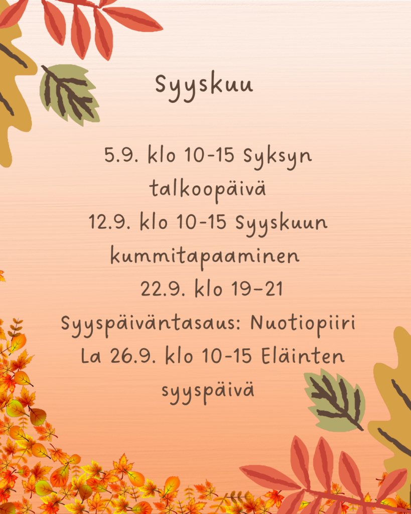Syyskuun tapahtumat listattuna syksyisenä kuvana